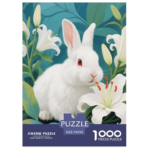 1000 Teile Weißes Kaninchen Puzzle – Für Erwachsene, Herausforderndes Knobelspiel, Lilienblumen Puzzles, Wohnkultur, Geschenkideen 70x50cm/1000pcs von EMYXPAQM