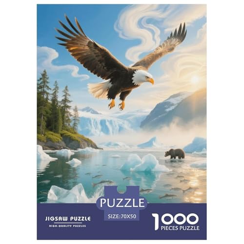 1000 Teile Weißkopfseeadler Puzzle – Für Erwachsene, Herausforderndes Denkspiel, Gletscher Braunbär Puzzle, DekoRatteion, Geschenk Für Kinder 70x50cm/1000pcs von EMYXPAQM