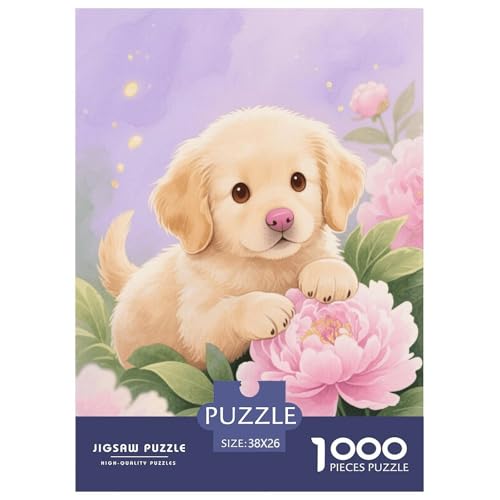 1000 Teile Welpe Puzzle Für Erwachsene Und Kinder Geschicklichkeitsspiel Süßer Welpe Pfingstrose Puzzles Aus Karton Wohndekoration Geschenk Zu Weihnachten 38x26cm/1000pcs von EMYXPAQM