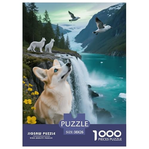 1000 Teile Welsh Corgi Puzzle – Für Erwachsene, Familienspaß & Lernspielzeug, Hund Klippen Wasserfall Puzzle, Wohnkultur, Geschenkideen 38x26cm/1000pcs von EMYXPAQM