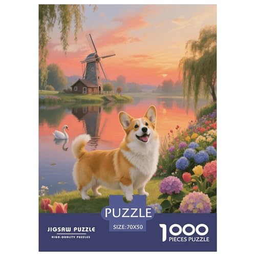 1000 Teile Welsh Corgi Puzzle – Für Erwachsene, Herausforderndes Knobelspiel, Windmühlenblumen Puzzles, Dekoration, Geschenk Für Erwachsene 70x50cm/1000pcs von EMYXPAQM