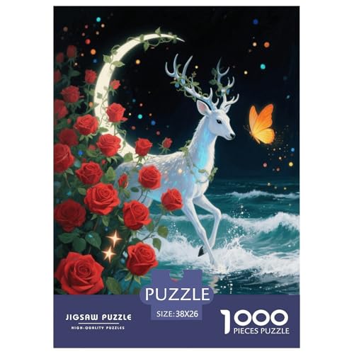 1000 Teile White Hirsch Puzzle Für Erwachsene Und Kinder Geschicklichkeitsspiel Weißer Hirsch Rose Puzzle Aus Karton Wohndekoration Einzigartiges Geschenk 38x26cm/1000pcs von EMYXPAQM
