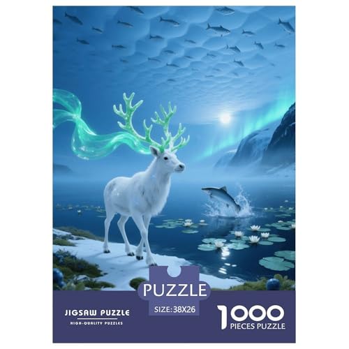 1000 Teile White Rothirsch Puzzle – Für Erwachsene, Anspruchsvolles Spiel, See Puzzles, Wohnkultur, Geschenk Für Erwachsene 38x26cm/1000pcs von EMYXPAQM