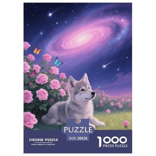 1000 Teile Wolf Welpe Puzzle – Für Erwachsene, Familienspaß & Gemeinsames Spiel, Rosenbusch Puzzle, Dekoration, Geschenk Für Kinder 38x26cm/1000pcs von EMYXPAQM