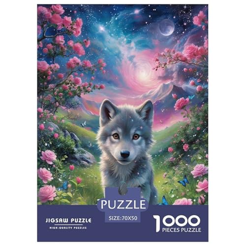 1000 Teile Wolf Welpe Puzzle – Für Erwachsene, Herausforderndes Knobelspiel, Sternennacht Blumen Puzzles, Wohnkultur, Geschenk Für Kinder 70x50cm/1000pcs von EMYXPAQM