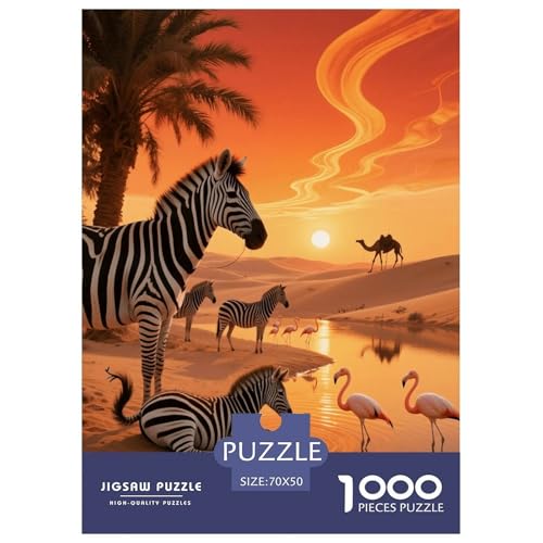 1000 Teile Zebra Puzzle – Für Erwachsene, Herausforderndes Denkspiel, Wüste Oasis Puzzle, DekoRatteion, Geschenk Für Erwachsene 70x50cm/1000pcs von EMYXPAQM