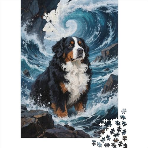 Berner Sennenhund Wellen Puzzle 1000 Teile Holzspielzeug, Jugendliche & Erwachsene, Klassische Puzzles, Lernspiel, Home Dekoration, Einzigartiges Geschenk 1000pcs (75x50cm) von EMYXPAQM