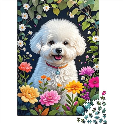 Bichon Bunte Blüten Blätter Puzzle 1000 Teile Holzspielzeug, Erwachsene & Kinder Ab 14 Jahren, Klassische Puzzles, Legespiel, Moderne Wohnkultur, Geschenk 1000pcs (75x50cm) von EMYXPAQM