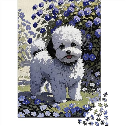 Bichon Frisé Blaue Blumen Puzzle 1000 Teile Holzspielzeug, Jugendliche & Erwachsene, Klassische Puzzles, Lernspiel, Moderne Wohnkultur, Einzigartiges Geschenk 1000pcs (75x50cm) von EMYXPAQM