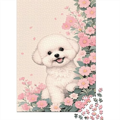 Bichon Frisé Blumen Puzzle 1000 Teile Holzspielzeug, Erwachsene & Kinder Ab 14 Jahren, Klassische Puzzles, Legespiel, Home Dekoration, Geschenkideen 1000pcs (75x50cm) von EMYXPAQM