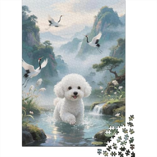 Bichon Frisé Pool Kranich Puzzle 1000 Teile Holzspielzeug, Jugendliche & Erwachsene, Klassische Puzzles, Lernspiel, Home Dekoration, Einzigartiges Geschenk 1000pcs (75x50cm) von EMYXPAQM
