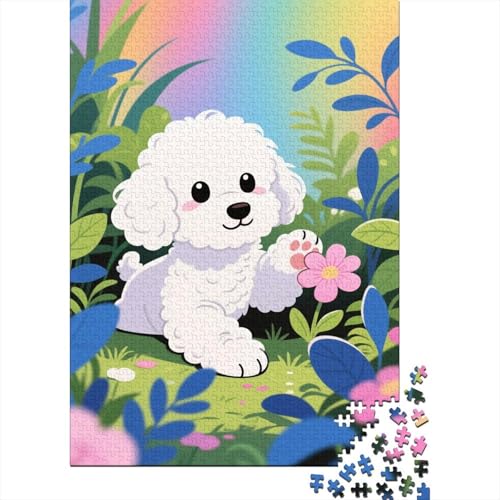 Bichon Frisé Puzzle 1000 Teile Bichon Frisé Blumen und Pflanzen, Für Kinder Klassische Holzpuzzles Lernspiel Als Geschenk 1000pcs (75x50cm) von EMYXPAQM