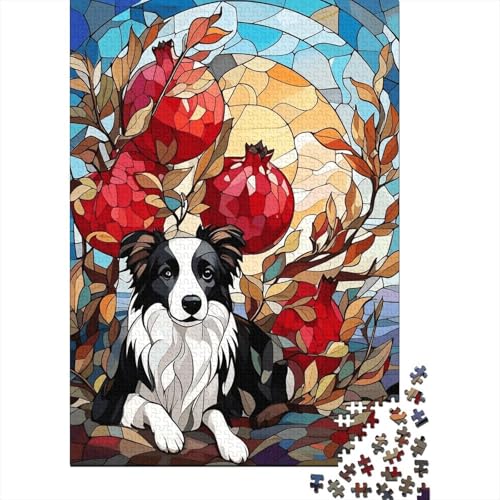 Border Collie Granatapfel Puzzle 1000 Teile Holzspielzeug, Erwachsene & Kinder Ab 14 Jahren, Klassische Puzzles, Legespiel, Moderne Wohnkultur, Einzigartiges Geschenk 1000pcs (75x50cm) von EMYXPAQM