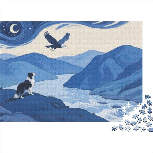 Border Collie Puzzle 1000 Teile Border Collie beobachtet Adler vom Gipfel, Für Kinder Classic Lernspiel Holzpuzzles Unique Gift 1000pcs (75x50cm) von EMYXPAQM