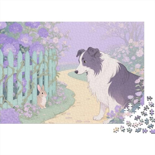 Border Collie Puzzle 1000 Teile Border Collie im stillen Garten, Für Kinder Classic Lernspiel Holzspielzeug Unique Gift 1000pcs (75x50cm) von EMYXPAQM