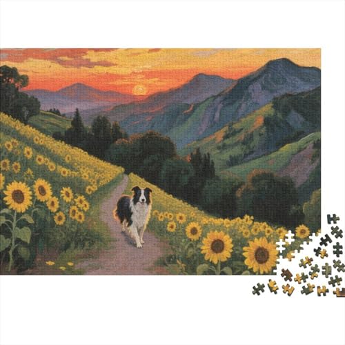 Border Collie Puzzle 1000 Teile Border Collie schlendert am Weg, Für Kinder Classic Lernspiel Holzpuzzles Als Geschenk 1000pcs (75x50cm) von EMYXPAQM