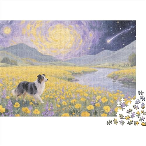 Border Collie Puzzle 1000 Teile Border Collie schlendert durch Blumenmeer, Für Kinder Classic Lernspiel Holzpuzzles Als Geschenk 1000pcs (75x50cm) von EMYXPAQM