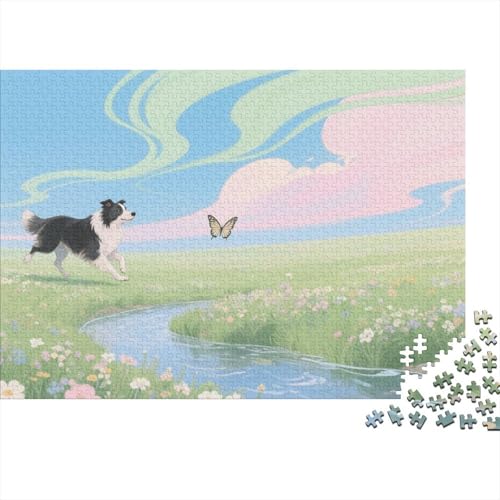 Border Collie Puzzle 1000 Teile Border Collies rennen über große Felder, Für Kinder Classic Herausforderung Spielzeug Holzpuzzles Unique Gift 1000pcs (75x50cm) von EMYXPAQM