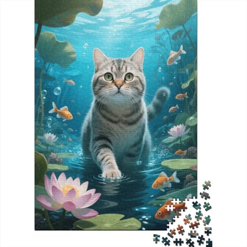 Britisch Kurzhaar Lotus Goldfisch Puzzle 1000 Teile Holzspielzeug, Erwachsene & Kinder Ab 14 Jahren, Klassische Puzzles, Legespiel, Moderne Wohnkultur, Einzigartiges Geschenk 1000pcs (75x50cm) von EMYXPAQM