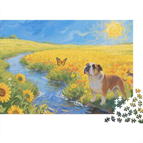 BullHund Puzzle 1000 Teile BullHundge am Bach blickt zum Himmel, Für Kinder Classic Herausforderung Spielzeug Holzpuzzles Unique Gift 1000pcs (75x50cm) von EMYXPAQM