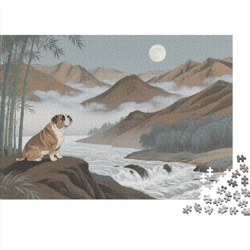 BullHund Puzzle 1000 Teile BullHundge am Hang betrachtet den Mond, Für Kinder Classic Lernspiel Holzspielzeug Unique Gift 1000pcs (75x50cm) von EMYXPAQM