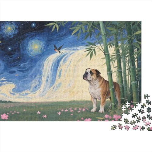 BullHund Puzzle 1000 Teile BullHundge im Bambuswald beobachtet Vögel, Für Kinder Classic Pädagogisches Spiel Holzspielzeug Unique Gift 1000pcs (75x50cm) von EMYXPAQM