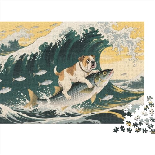 BullHund Puzzle 1000 Teile BullHundge reitet auf Riesenfish, Für Kinder Classic Lernspiel Holzspielzeug Unique Gift 1000pcs (75x50cm) von EMYXPAQM