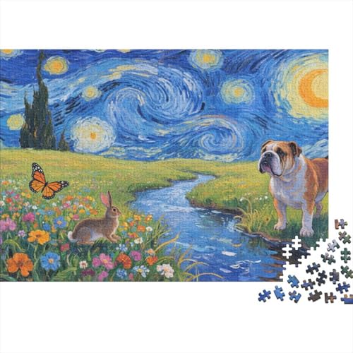 BullHund Puzzle 1000 Teile BullHundgen Starren an Bach in den Sternenhimmel, Für Kinder Classic Herausforderung Spielzeug Holzspielzeug Als Geschenk 1000pcs (75x50cm) von EMYXPAQM