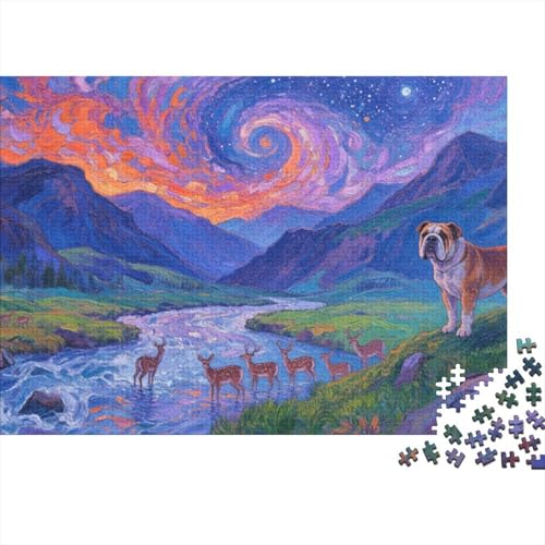 BullHund Puzzle 1000 Teile BullHundgen am Hang - Hirschherde im Bach, Für Kinder Classic Lernspiel Holzspielzeug Als Geschenk 1000pcs (75x50cm) von EMYXPAQM