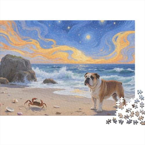 BullHund Puzzle 1000 Teile BullHundgen am Strand, Für Kinder Classic Pädagogisches Spiel Holzpuzzles Unique Gift 1000pcs (75x50cm) von EMYXPAQM