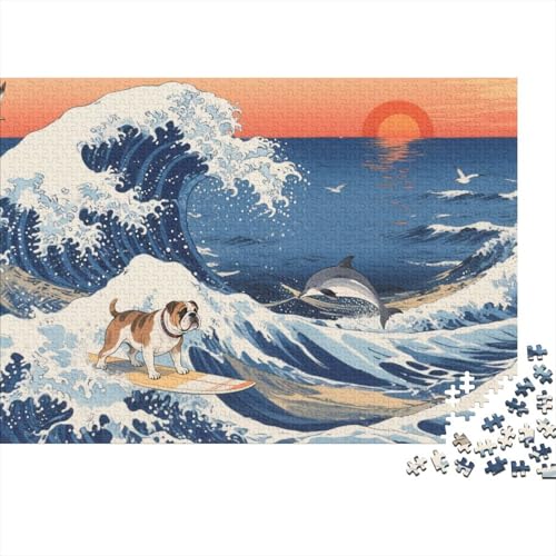 BullHund Puzzle 1000 Teile BullHundgen auf Surfboards, Für Kinder Klassische Idoor-Puzzle-Kreativspiel Holzspielzeug Als Geschenk 1000pcs (75x50cm) von EMYXPAQM