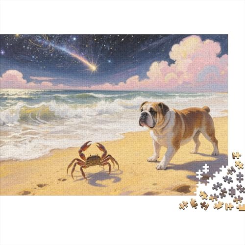 BullHund Puzzle 1000 Teile BullHundgen beobachten Krabben am Strand, Für Kinder Classic Herausforderung Spielzeug Holzspielzeug Als Geschenk 1000pcs (75x50cm) von EMYXPAQM