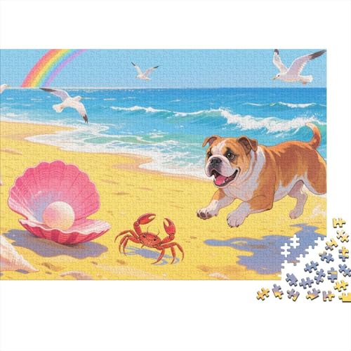 BullHund Puzzle 1000 Teile BullHundgen rennen glücklich am Strand, Für Kinder Classic Herausforderung Spielzeug Holzpuzzles Als Geschenk 1000pcs (75x50cm) von EMYXPAQM