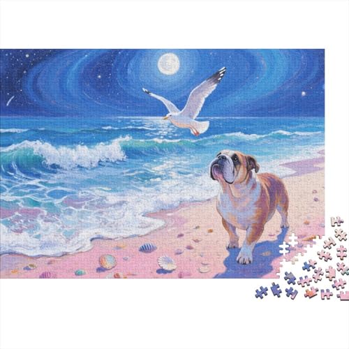 BullHund Puzzle 1000 Teile BullHundgen schlendern am Strand, Für Kinder Classic Lernspiel Holzspielzeug Unique Gift 1000pcs (75x50cm) von EMYXPAQM