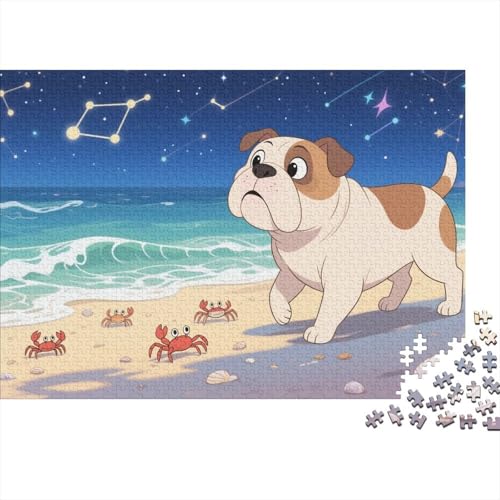 BullHund Puzzle 1000 Teile BullHundgen schlendern am Strand, Für Kinder Classic Pädagogisches Spiel Holzpuzzles Als Geschenk 1000pcs (75x50cm) von EMYXPAQM