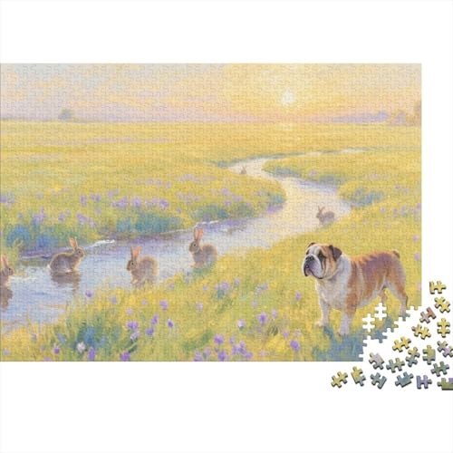 BullHund Puzzle 1000 Teile BullHundgen schlendern auf der Wiese, Für Kinder Classic Pädagogisches Spiel Holzspielzeug Als Geschenk 1000pcs (75x50cm) von EMYXPAQM