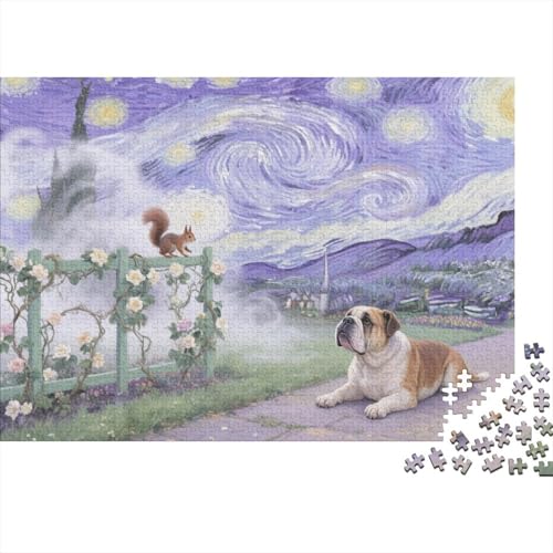 BullHund Puzzle 1000 Teile Lila Sternenhimmel-BullHundge im Garten, Für Kinder Classic Herausforderung Spielzeug Holzpuzzles Als Geschenk 1000pcs (75x50cm) von EMYXPAQM
