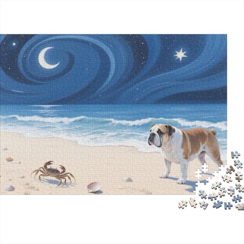 BullHund Puzzle 1000 Teile Sternenhimmel-BullHundge am Strand, Für Kinder Classic Lernspiel Holzpuzzles Unique Gift 1000pcs (75x50cm) von EMYXPAQM
