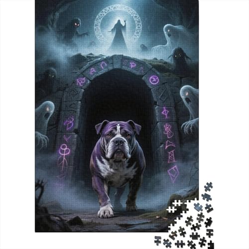 Bulldogge Höhlendämon Puzzle 1000 Teile Holzspielzeug, Jugendliche & Erwachsene, Klassische Puzzles, Lernspiel, Wohnkultur, Einzigartiges Geschenk 1000pcs (75x50cm) von EMYXPAQM