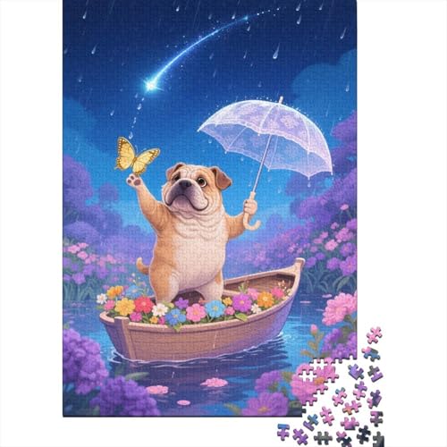 Bulldogge Puzzle 1000 Teile Bulldoggege hält einen Regenschirm, Für Kinder Klassische Holzspielzeug Herausforderung Als Geschenk 1000pcs (75x50cm) von EMYXPAQM