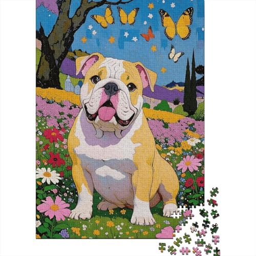 Bulldogge Puzzle 1000 Teile Bulldoggege im Blumenfeld, Für Kinder Klassische Holzpuzzles Lernspiel Als Geschenk 1000pcs (75x50cm) von EMYXPAQM