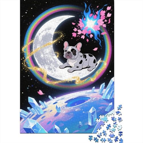Bulldogge Puzzle 1000 Teile Bulldoggege liegt auf dem Mond, Für Kinder Klassische Holzspielzeug Lernspiel Unique Gift 1000pcs (75x50cm) von EMYXPAQM
