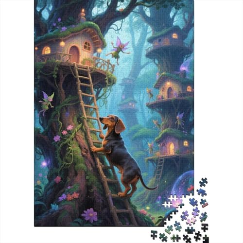 Dackel Baumhausklettern Puzzle 1000 Teile Holzspielzeug, Jugendliche & Erwachsene, Klassische Puzzles, Lernspiel, Home Dekoration, Einzigartiges Geschenk 1000pcs (75x50cm) von EMYXPAQM