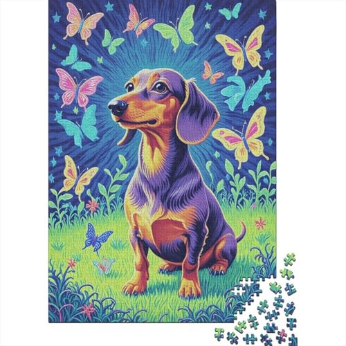 Dackel Puzzle 1000 Teile Dackel ist von Schmetterlingen umgeben, Für Kinder Klassische Holzpuzzles Herausforderndes Puzzle Als Geschenk 1000pcs (75x50cm) von EMYXPAQM