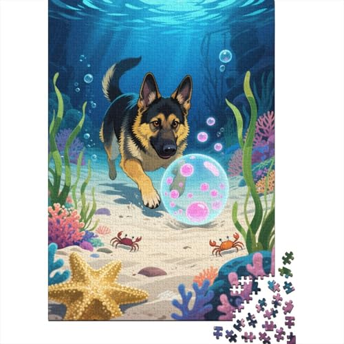 Deutscher Schäferhund Puzzle 1000 Teile Deutscher Schäferhund Wasserball, Für Kinder Klassische Holzpuzzles Lernspiel Unique Gift 1000pcs (75x50cm) von EMYXPAQM