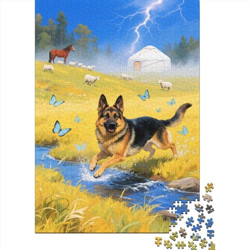 Deutscher Schäferhund Puzzle 1000 Teile Deutscher Schäferhund in der Prärie, Für Kinder Klassische Holzspielzeug Lernspiel Unique Gift 1000pcs (75x50cm) von EMYXPAQM