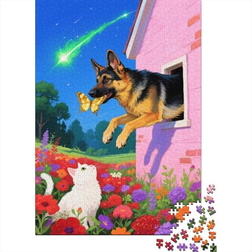 Deutscher Schäferhund Puzzle 1000 Teile Deutscher Schäferhund und Katze, Für Kinder Klassische Holzspielzeug Lernspiel Als Geschenk 1000pcs (75x50cm) von EMYXPAQM