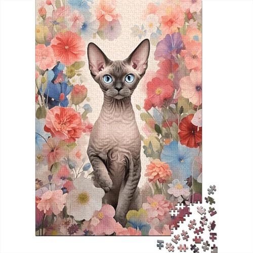 Devon Rex Blumen Puzzle 1000 Teile Holzspielzeug, Jugendliche & Erwachsene, Klassische Puzzles, Lernspiel, Wohnkultur, Geschenk 1000pcs (75x50cm) von EMYXPAQM