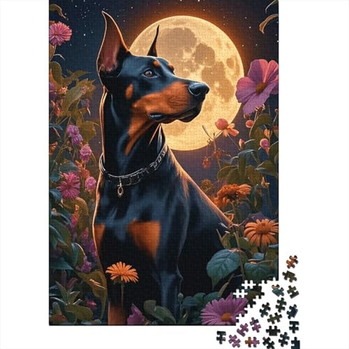 Dobermann Mondpflanzen Puzzle 1000 Teile Holzspielzeug, Jugendliche & Erwachsene, Klassische Puzzles, Schwer, Moderne Wohnkultur, Einzigartiges Geschenk 1000pcs (75x50cm) von EMYXPAQM
