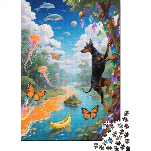 Dobermann Pinscher Puzzle 1000 Teile Dobermann Pinscher klettert auf Bäume, Für Kinder Klassische Holzpuzzles Lernspiel Unique Gift 1000pcs (75x50cm) von EMYXPAQM